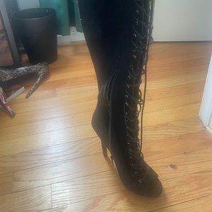 Peep toe lace up boots